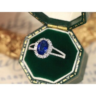 天然ダイヤモンド付きサファイアリングk18(リング(指輪))