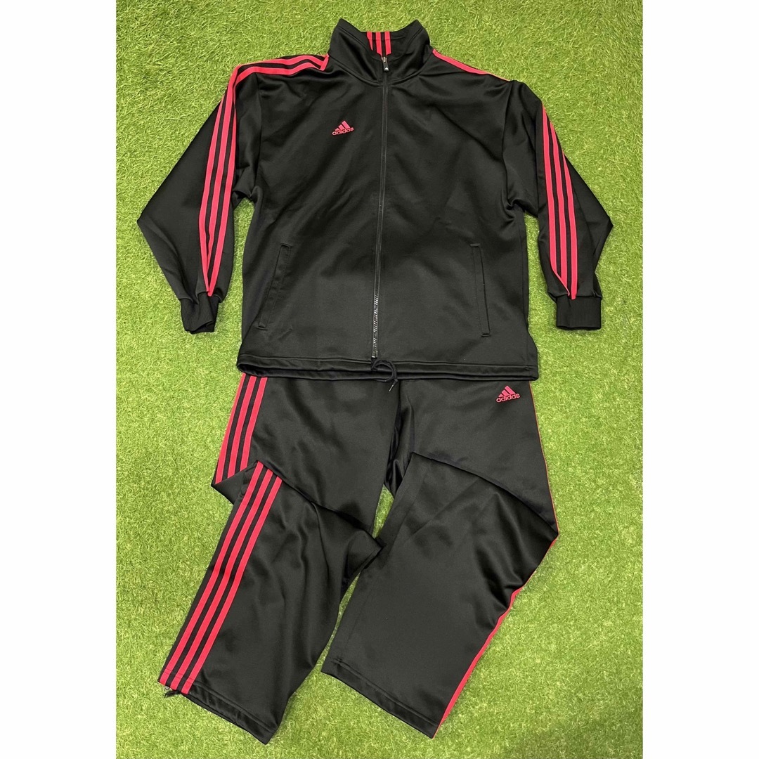 adidas - adidas セットアップ 黒×赤ライン パフォーマンスロゴ adidas - adidas セットアップ 黒×赤ライン パフォーマンスロゴ