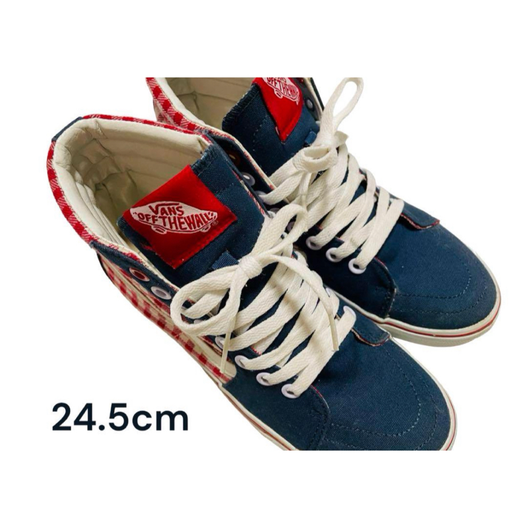 VANS(ヴァンズ)のバンズ SK8-HI デニム×赤ギンガムチェック　24.5 レディースの靴/シューズ(スニーカー)の商品写真