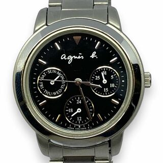美品✨アニエスベー 腕時計 ソーラー レディース トリコロール ブラック文字盤時計