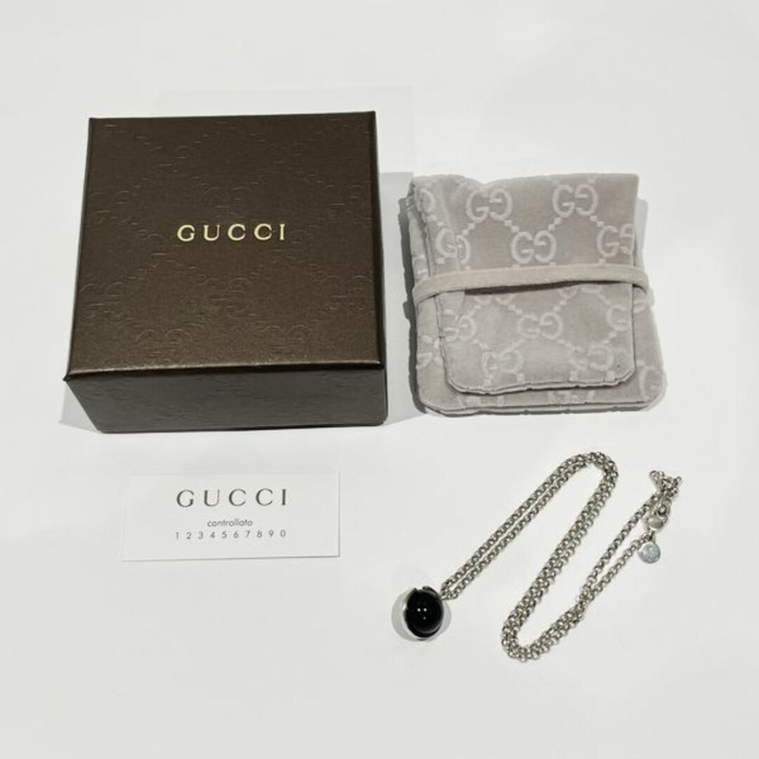 Gucci(グッチ)のGUCCI Gモチーフ オニキス ボール ネックレス SV925 レディースのアクセサリー(ネックレス)の商品写真