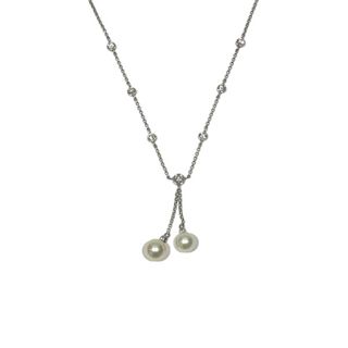 タサキ(TASAKI)のTASAKI 淡水パール ドロップ Ｄ0.33ct 約7ｍｍ ネックレス Pt850 K18WG ダイヤモンド(ネックレス)