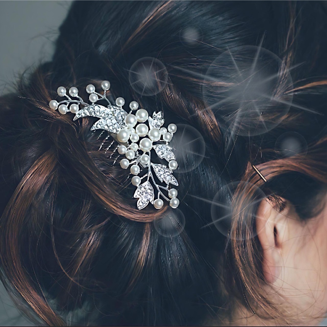 髪飾り かんざし 簪 ヘアアクセ　シルバー コーム 留袖 パール 結婚式 成人式 レディースのヘアアクセサリー(その他)の商品写真