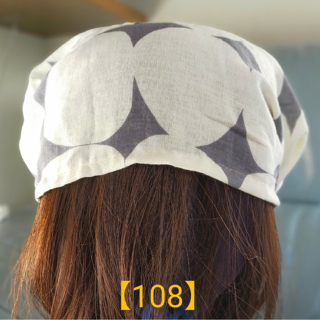 【108】医療帽子　ケア帽子　バンダナキャップ〈スポット柄&グレーダブルガーゼ〉 レディースの帽子(ニット帽/ビーニー)の商品写真
