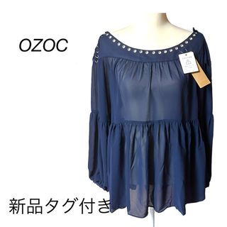 オゾック(OZOC)の新品 OZOC ネイビー 薄手 長袖 ブラウス カットソー チュニック Mサイズ(シャツ/ブラウス(長袖/七分))