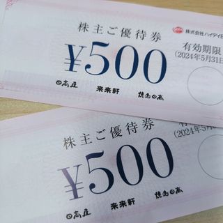 日高屋　株主優待1000円分(レストラン/食事券)