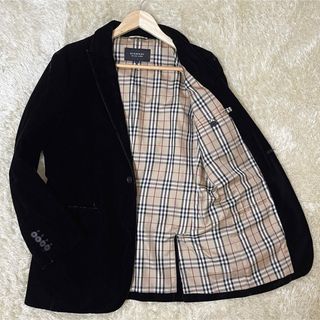 バーバリーブラックレーベル(BURBERRY BLACK LABEL)のバーバリーブラックレーベル　テーラードジャケット　ノバチェック　ベロア　2B　黒(テーラードジャケット)