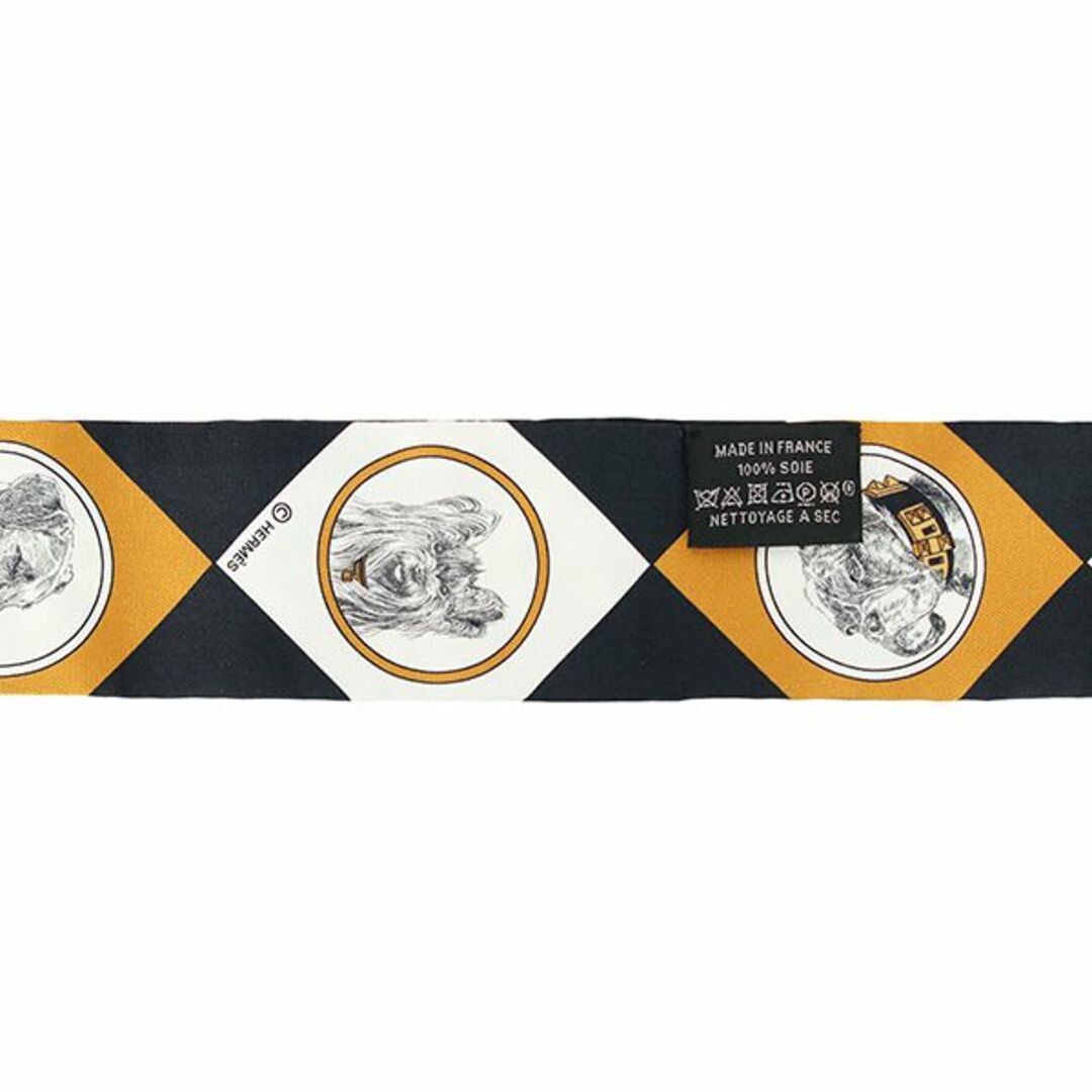 HERMES - エルメス ツイリー 首輪と犬 シルク ブラック ホワイト HERMES - エルメス ツイリー 首輪と犬 シルク ブラック ホワイト