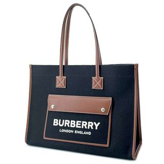 バーバリー(BURBERRY)のバーバリー トートバッグ フレヤ ロゴ キャンバス レザー 8055747 BURBERRY バッグ 黒(トートバッグ)