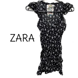 ザラ(ZARA)のZARA【美品】シースルー スカル×ドット柄 パフスリーブ カットソー トップス(カットソー(半袖/袖なし))