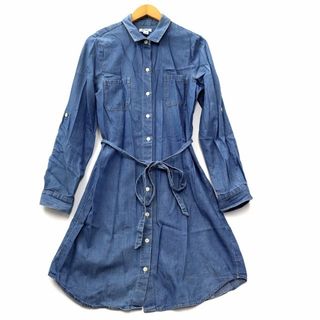 オールドネイビー(Old Navy)のオールドネイビー コットン シャンブレー シャツ ワンピース S インディゴ(ミニワンピース)