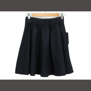 ザラ ベーシック ZARA BASIC スカート フレア ギャザー M 紺(ひざ丈スカート)