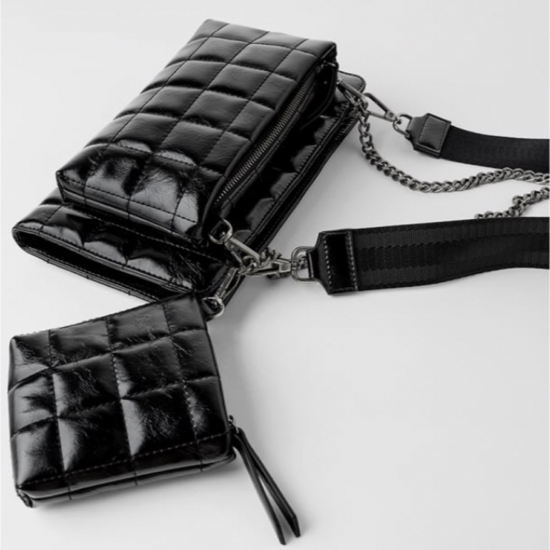 ZARA(ザラ)の新品☆ウォレット付き3wayキルティングショルダーバッグ 長財布 ブラック レディースのバッグ(ショルダーバッグ)の商品写真