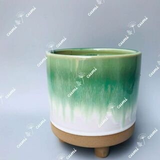 N0038 【北欧】 4号 グリーン 脚付き  窯変 植木鉢 室内 陶器鉢 多肉(花瓶)