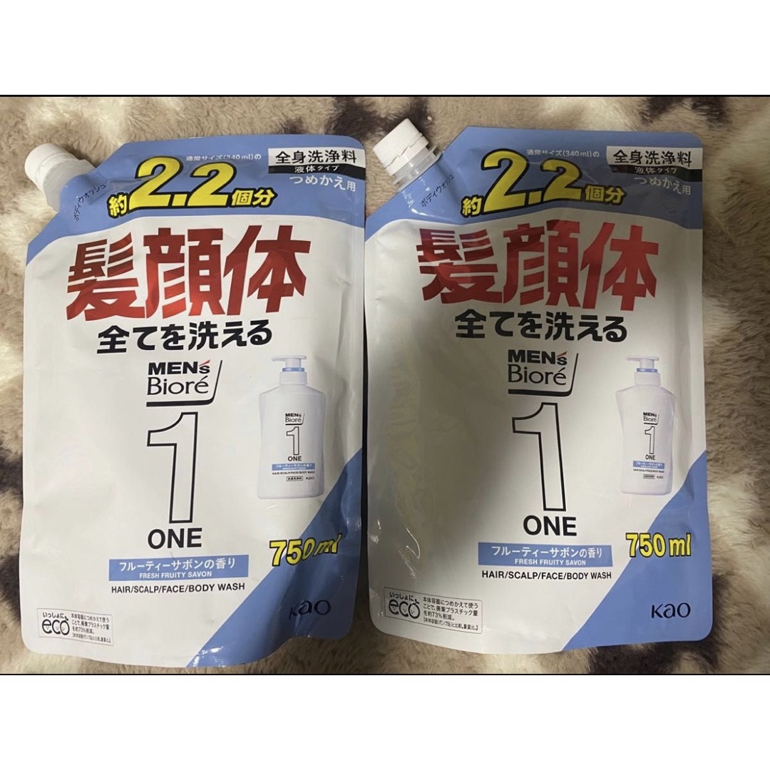 Biore(ビオレ)のメンズビオレ ONE オールインワン全身洗浄料 つめかえ用 750mlｘ2個 コスメ/美容のボディケア(ボディソープ/石鹸)の商品写真