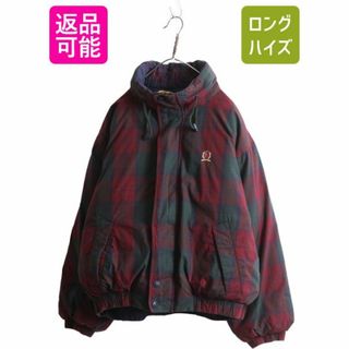 90s トミーヒルフィガー セーリング ダウン ジャケット メンズ XL 90年代 TOMMY HILFIGER リバーシブル チェック 無地 収納フード コットン(ダウンジャケット)