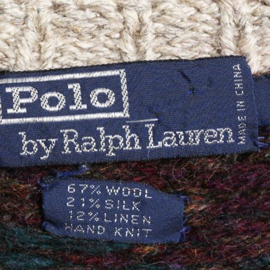 Ralph Lauren(ラルフローレン)の90s 手編み ポロ ラルフローレン ハンド ニット セーター メンズ XL / 90年代 POLO オールド ウール ノルディック 丸ヨーク ハンドメイド メンズのトップス(ニット/セーター)の商品写真