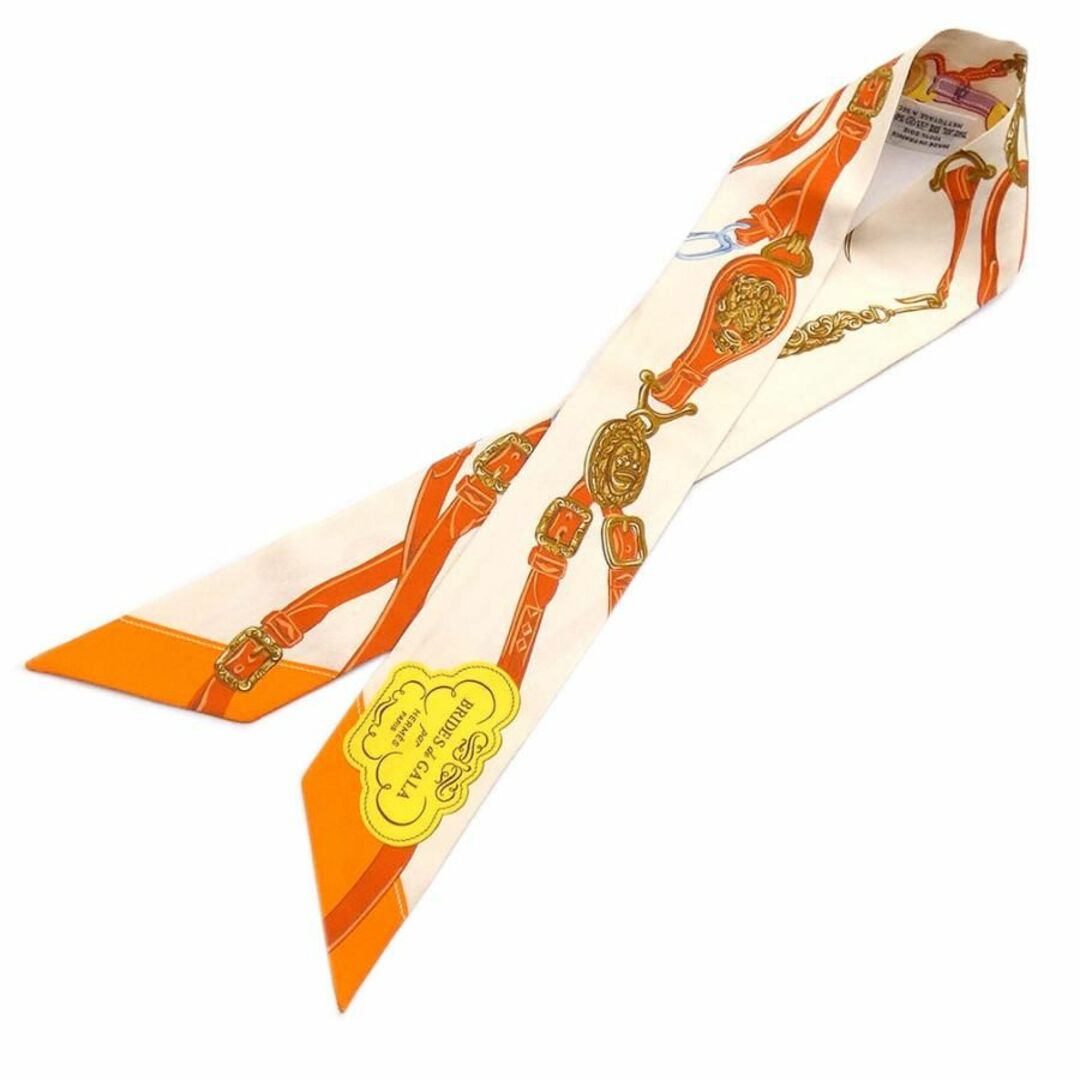 美品 エルメス スカーフ HERMES シルク ツイリー BRIDES DE GALA APPLIQUE クリームxオレンジ レディース 063940S T-YJH06099S状態