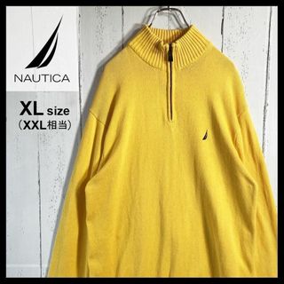 ノーティカ(NAUTICA)のノーティカ NAUTICA 長袖 ハーフジップ ニット 刺繍ロゴ 古着 XL 黄(スウェット)