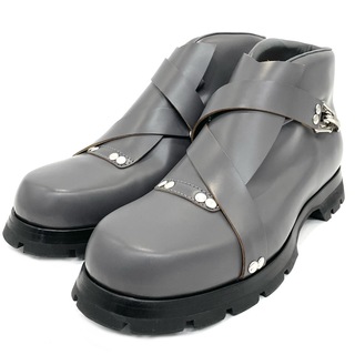 JIL SANDER ジルサンダー ブーツ ストラップディテールアンクルブーツ 靴 シューズ 45サイズ JI35502A レザー    ダークグレー シルバー金具 メンズ 美品【中古品】