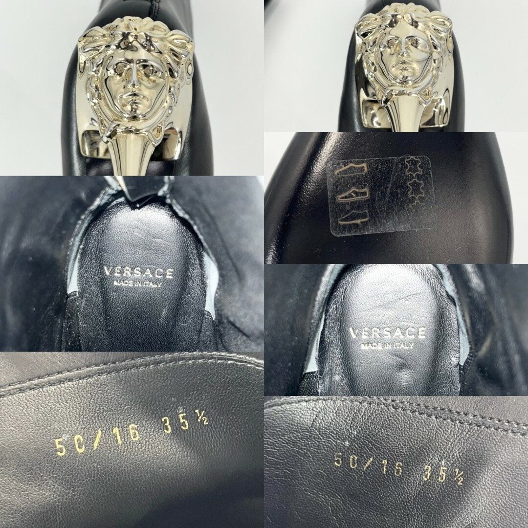 VERSACE(ヴェルサーチ)のVERSACE ヴェルサーチ ブーツ メデューサ ショートブーツ 靴 ポインテッドトゥ レザー    ブラック 黒 ゴールド金具 レディース 春 夏【中古品】 レディースの靴/シューズ(ブーツ)の商品写真