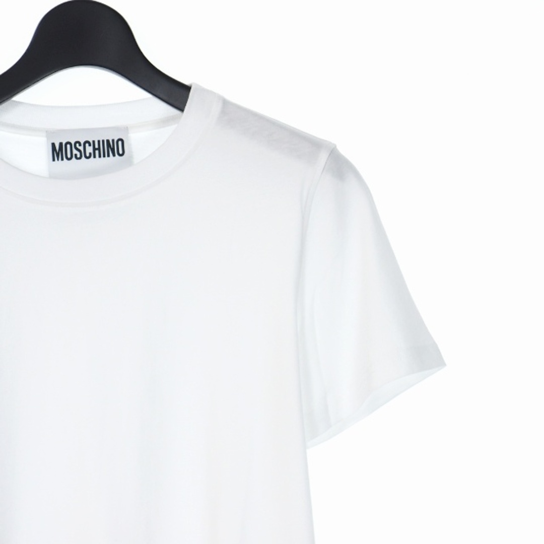 MOSCHINO(モスキーノ)のモスキーノ ロゴ プリント アシンメトリ Tシャツ カットソー 半袖 40 白 レディースのトップス(Tシャツ(半袖/袖なし))の商品写真