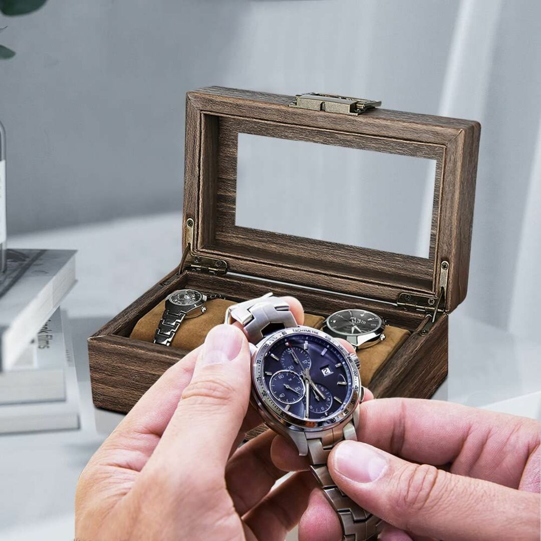 高級ウォッチケース - 3本用 腕時計・アクセサリー収納ボックス インテリア/住まい/日用品のインテリア小物(小物入れ)の商品写真