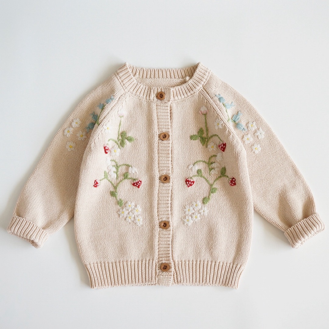 新品　イチゴ 刺繍　カーディガン  メゾピアノ  ボンポワン    好き キッズ/ベビー/マタニティのキッズ服女の子用(90cm~)(カーディガン)の商品写真