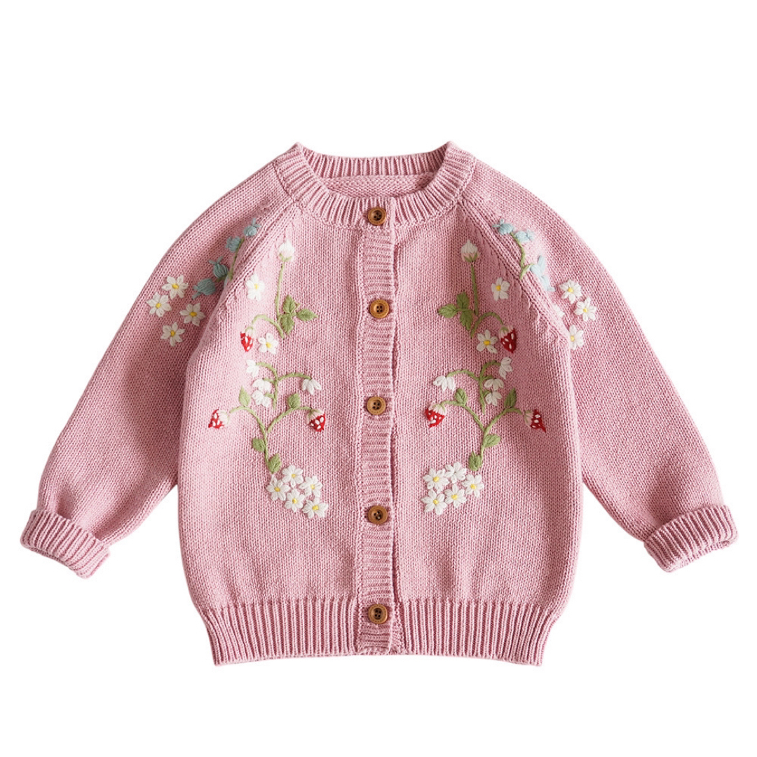 新品　イチゴ 刺繍　カーディガン  メゾピアノ  ボンポワン    好き キッズ/ベビー/マタニティのキッズ服女の子用(90cm~)(カーディガン)の商品写真