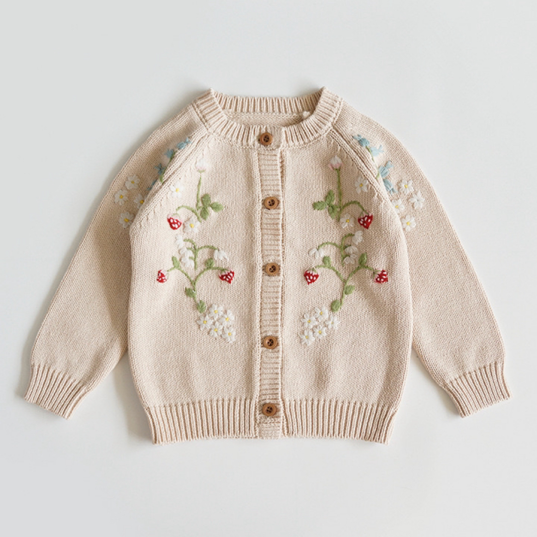 新品　イチゴ 刺繍　カーディガン  メゾピアノ  ボンポワン    好き キッズ/ベビー/マタニティのキッズ服女の子用(90cm~)(カーディガン)の商品写真