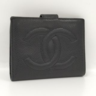 シャネル(CHANEL)のCHANEL がま口 二つ折り財布 キャビアスキン ブラック(財布)