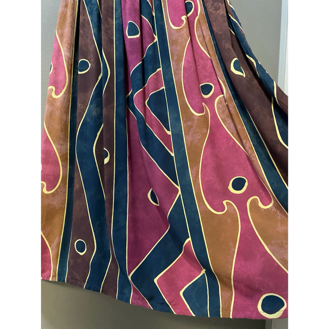古着 80s ビンテージ 民族柄  アフリカン ドレス ワンピース 総柄  美品 レディースのワンピース(ロングワンピース/マキシワンピース)の商品写真