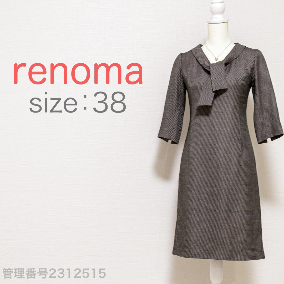 RENOMA(レノマ)のrenoma キレイめ襟付き　ハーフスリーブ　ボウタイ　ひざ丈ワンピース　M レディースのワンピース(ひざ丈ワンピース)の商品写真