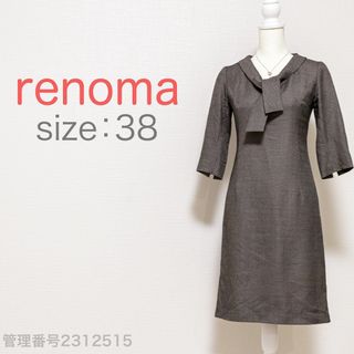 renoma キレイめ襟付き　ハーフスリーブ　ボウタイ　ひざ丈ワンピース　M