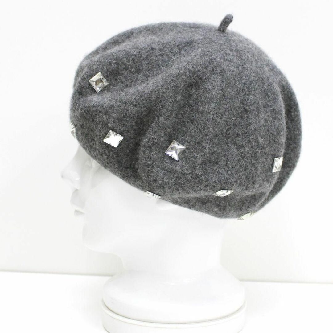 セールお買い得　秋冬 ベレー帽 おしゃれ帽子 ウールベレーラインストーン グレー レディースの帽子(ハンチング/ベレー帽)の商品写真