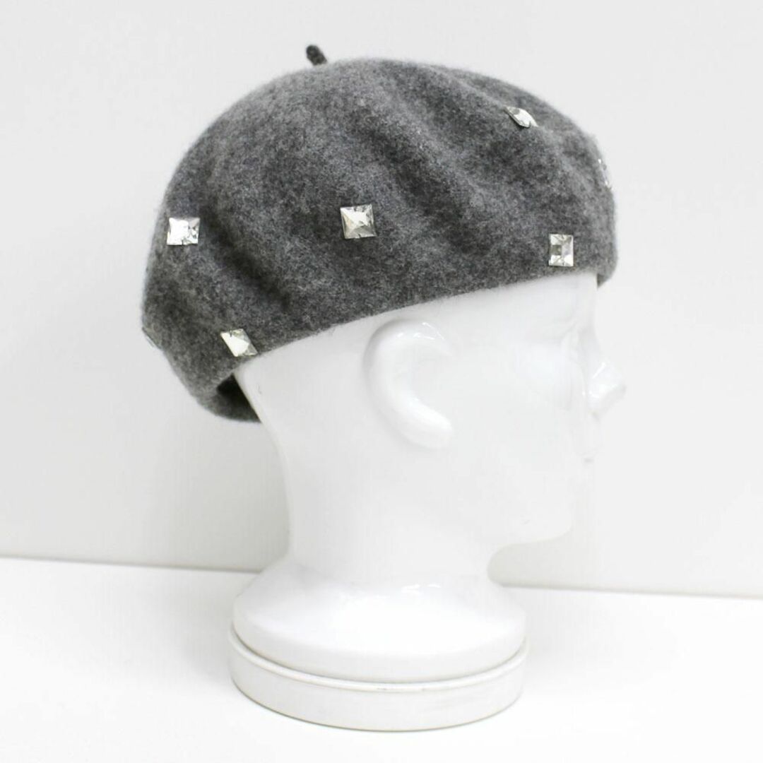 セールお買い得　秋冬 ベレー帽 おしゃれ帽子 ウールベレーラインストーン グレー レディースの帽子(ハンチング/ベレー帽)の商品写真