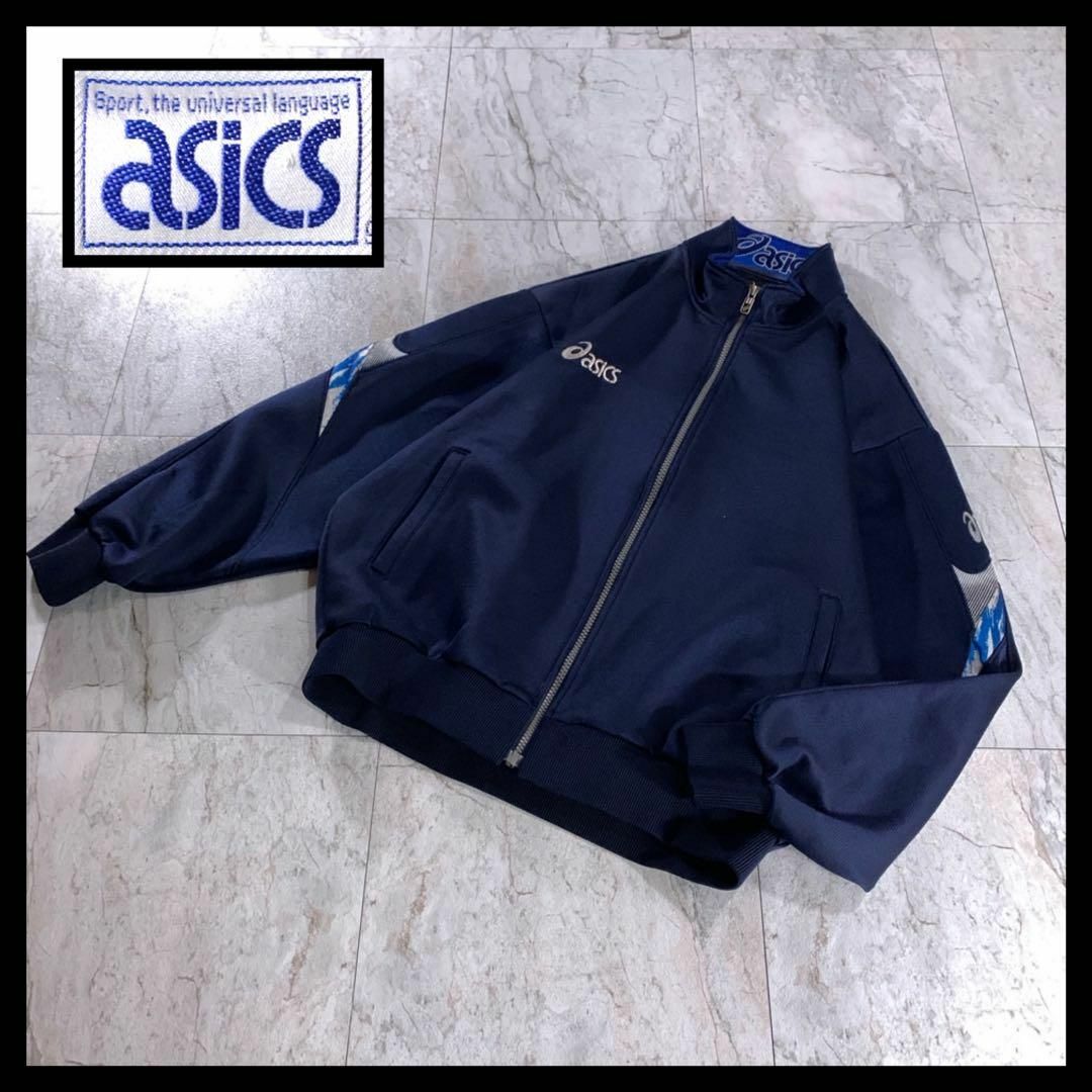 90s 古着 asics ジャージ トラックジャケット ネイビー XL | フリマアプリ ラクマ