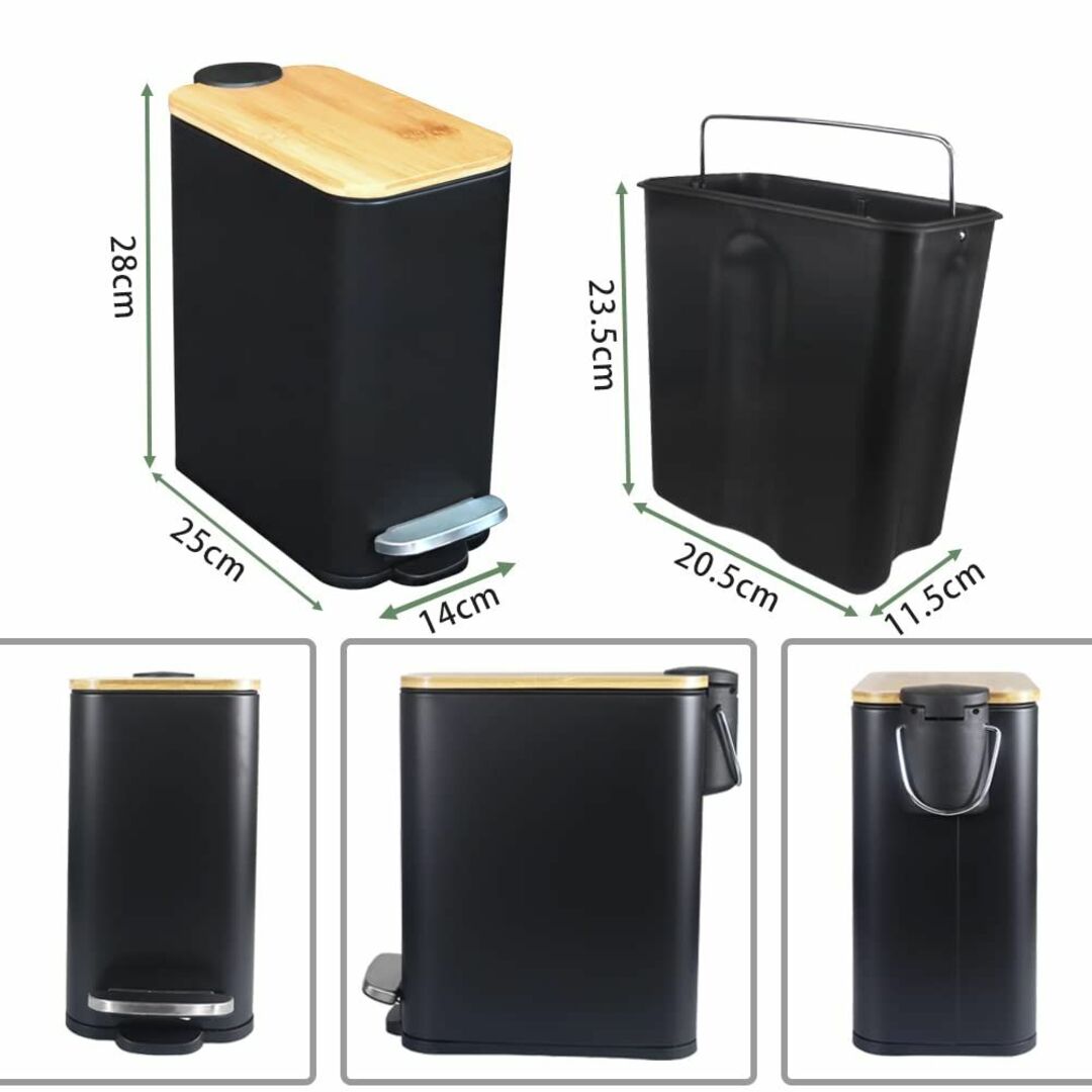 竹蓋付きエコスリムペダルゴミ箱 - 5L、耐久性と静音設計 インテリア/住まい/日用品のインテリア小物(ごみ箱)の商品写真