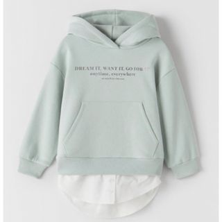 ザラ(ZARA)の新品☆ZARA ザラ シャツ付きフーディ フード付きパーカー ミントグリーン(パーカー)