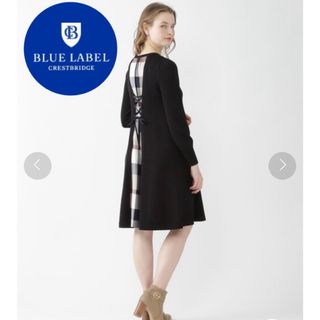 ブラックレーベルクレストブリッジ(BLACK LABEL CRESTBRIDGE)の【極美品】ブルーレーベルクレストブリッジ　Aラインワンピース　バックチェック　M(ロングワンピース/マキシワンピース)