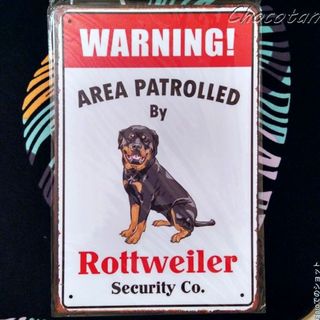 Rottweiler ロットワイラー ② 要注意 メタルサインプレート(ウェルカムボード)