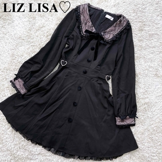 リズリサ(LIZ LISA)のLIZ LISA♡リズリサ サイドベルト襟付きワンピース　黒 レース ハート(ひざ丈ワンピース)