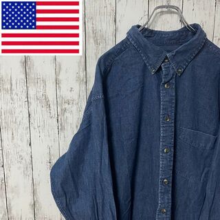 アメリカ古着 ビッグサイズ デニムシャツ 長袖シャツ ゆるダボ ブルー メンズ(シャツ)