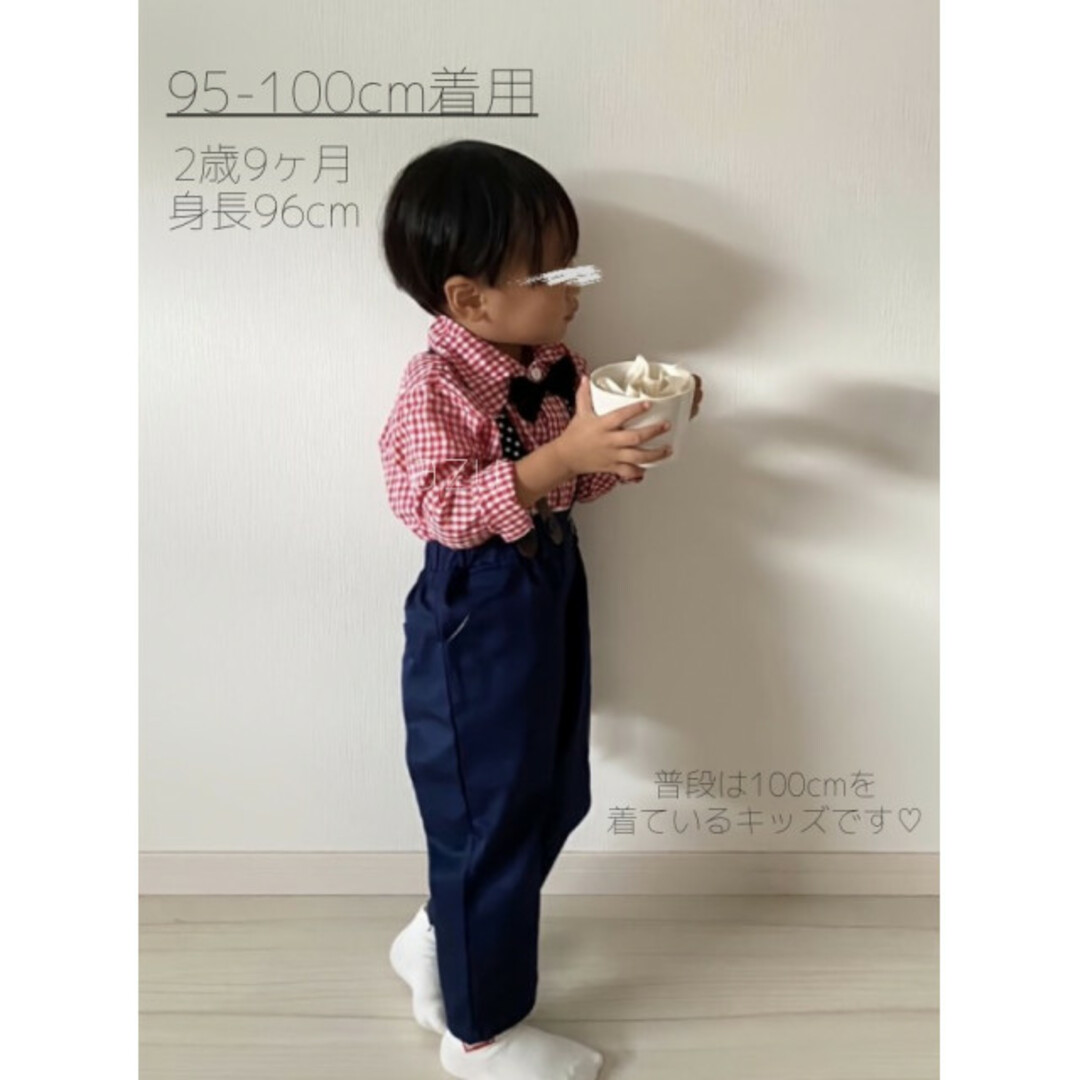 子供服 95-100 赤 チェックシャツ パンツ 星 サスペンダーセット  新品 キッズ/ベビー/マタニティのキッズ服男の子用(90cm~)(ドレス/フォーマル)の商品写真