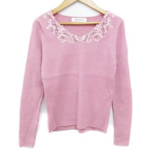 ミッシュマッシュ(MISCH MASCH)のミッシュマッシュ リブニット カットソー 長袖 Vネック レース M ピンク(ニット/セーター)