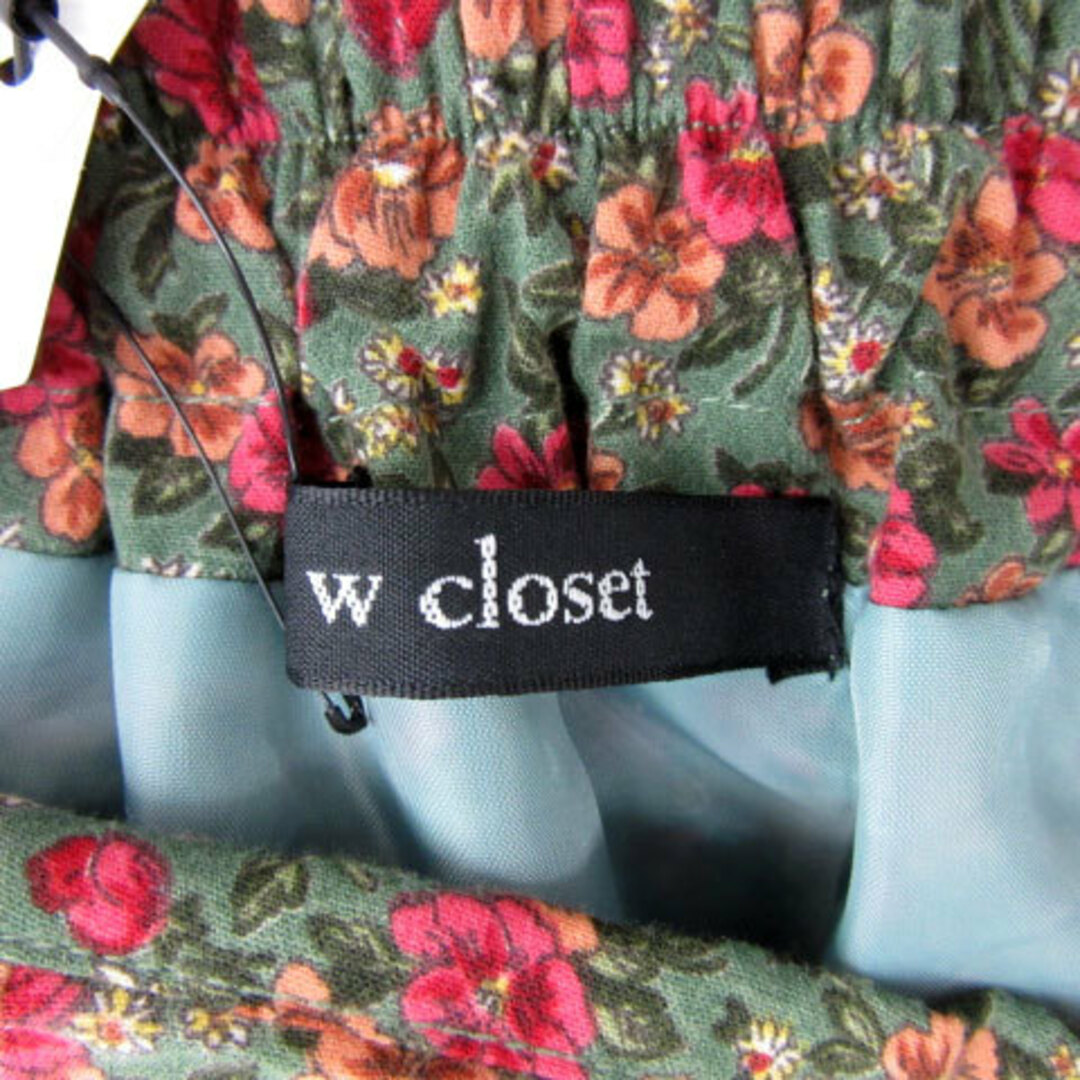 w closet(ダブルクローゼット)のダブルクローゼット フレアスカート ギャザースカート 花柄 F マルチカラー緑 レディースのスカート(ロングスカート)の商品写真