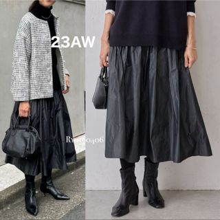 23AW⭐️1回美品／ビアズリー タフタギャザースカート／ブラック／フリー