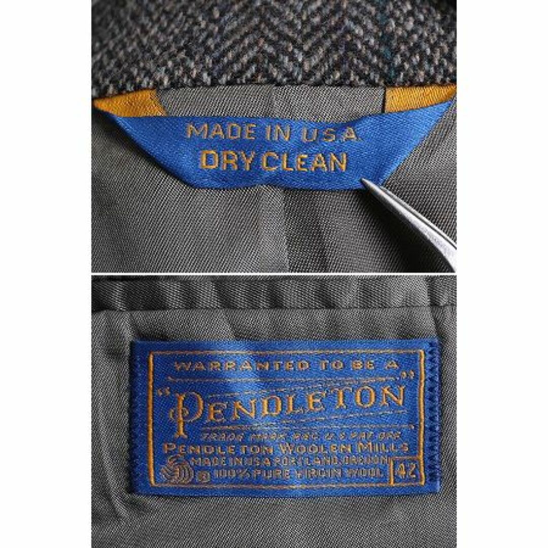 PENDLETON(ペンドルトン)の90s USA製 ペンドルトン ツィード テーラード ウエスタン ジャケット 42 メンズ XL / 90年代 オールド Pendleton ブレザー 本革レザー 切替 メンズのジャケット/アウター(テーラードジャケット)の商品写真