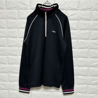 フィラ(FILA)の極美品  FILA／フィラ ハーフジップ ジャージ 薄手 ブラック Ｌ(Tシャツ(長袖/七分))