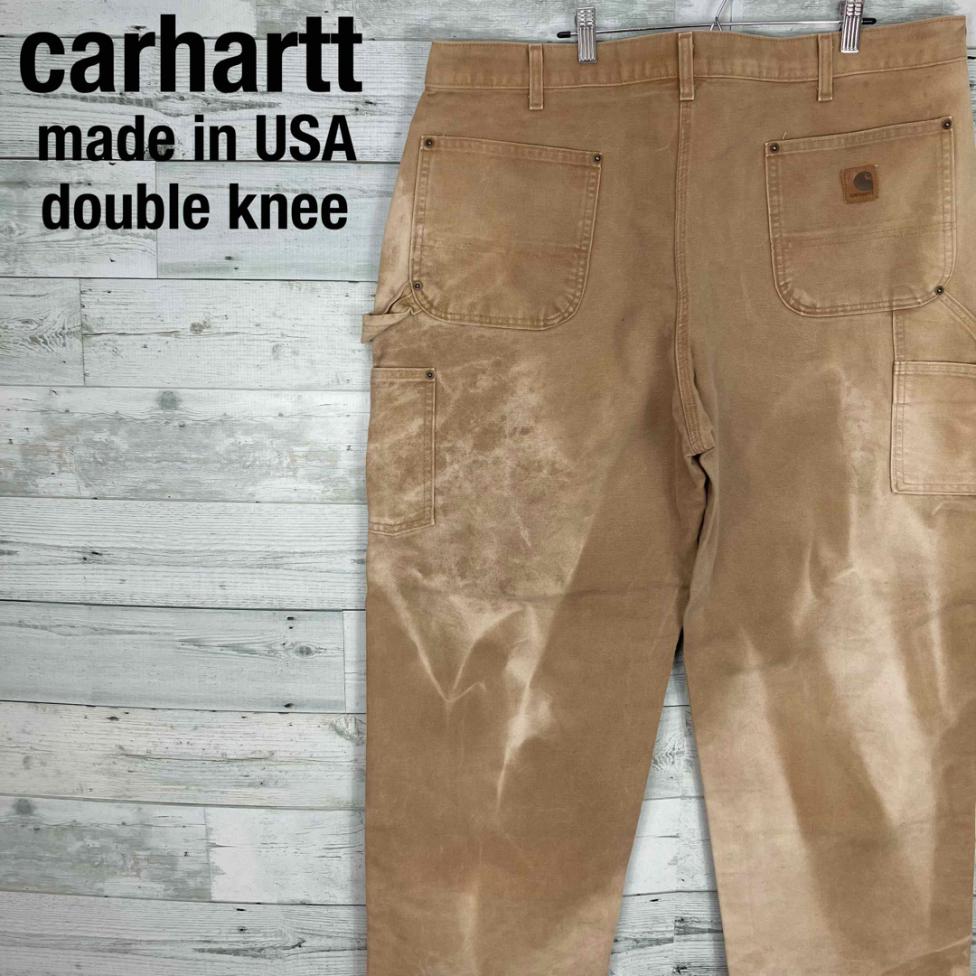 股上38cmUSA製　Carhartt ダブルニー　ダッグ パンツ　33×32　ブラック